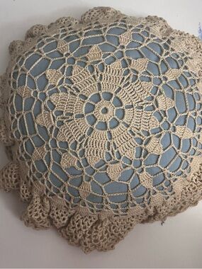 Vintage Lace Crochet Round Decorative Throw Pillow Small Cottagecore Granny